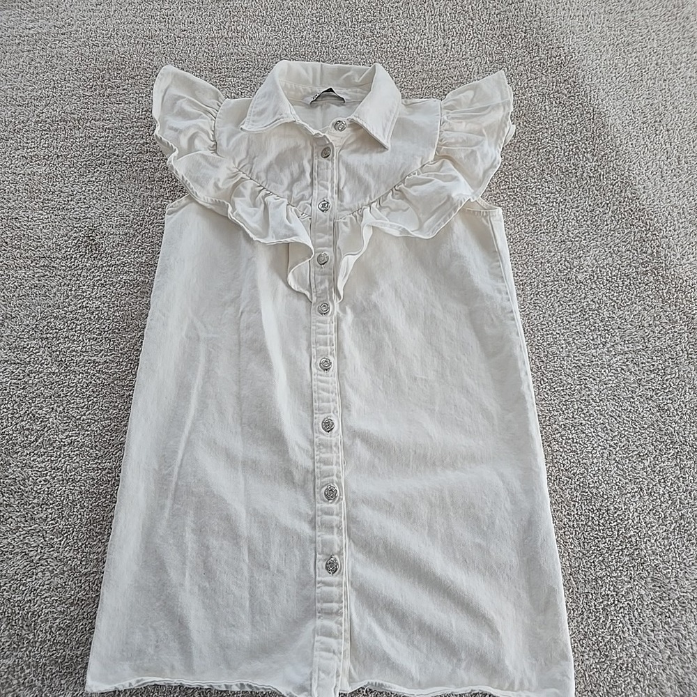 Zara White Ruffle Collar Mini Dress